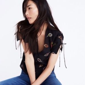 Madewell Silk Belle Peacock Feather Top - NWT